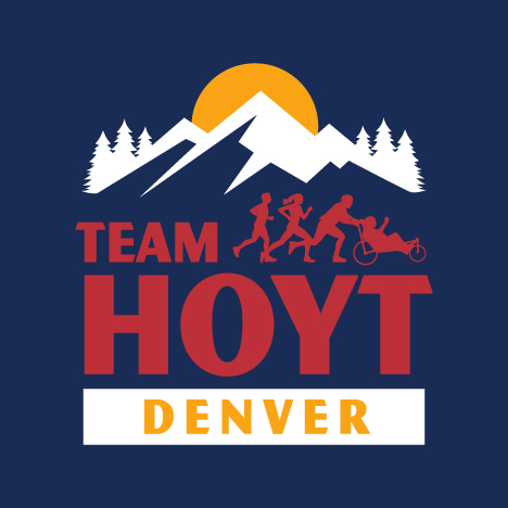 Team Hoyt Denver logo on a navy background with white mountains, gold sun, and red HOYT wordmark